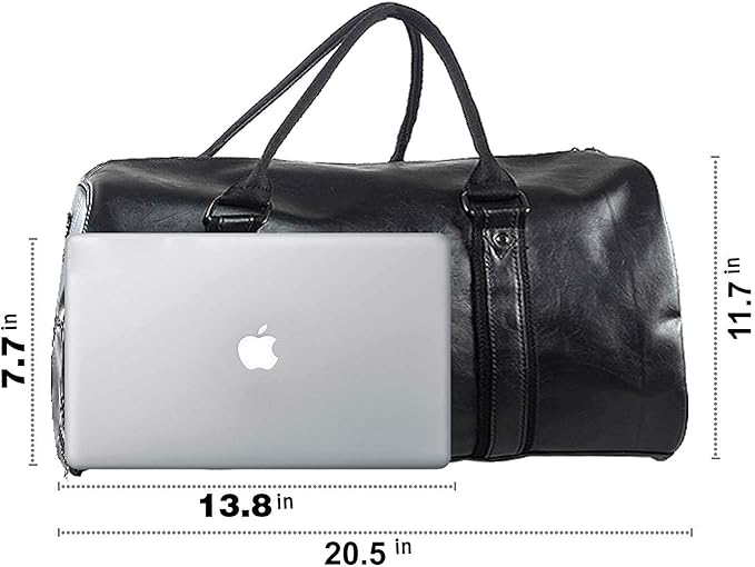 Leather Travel Bag with Shoe Pouch, Waterproof Weekender Overnight Bag