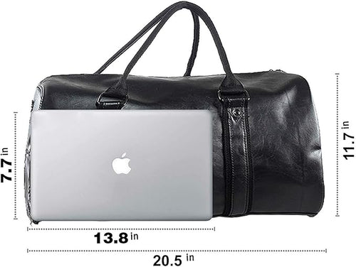 Leather Travel Bag with Shoe Pouch, Waterproof Weekender Overnight Bag
