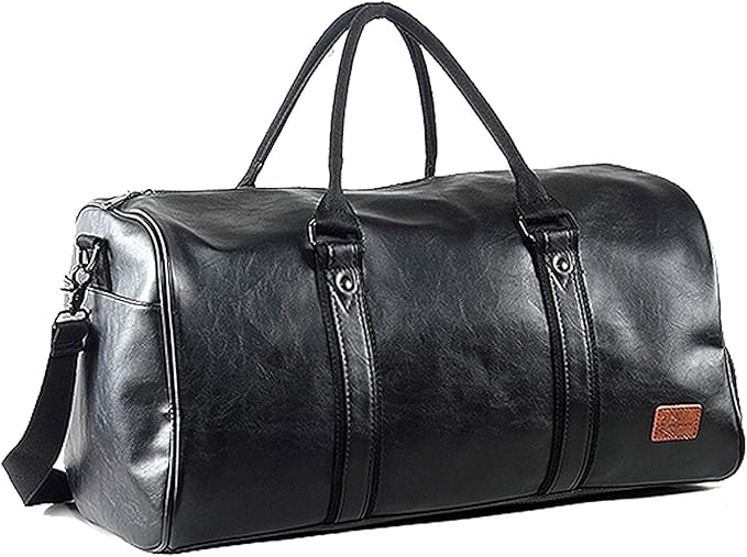 Leather Travel Bag with Shoe Pouch, Waterproof Weekender Overnight Bag