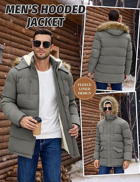 Mens Jacket Winter Long Coats Warm Parka Hooded