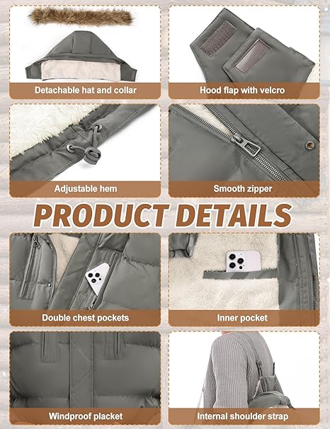 Mens Jacket Winter Long Coats Warm Parka Hooded