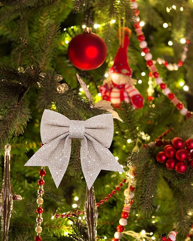 10PCS Christmas Bow Decorations, Champagne Gold Bows for Christmas Tree